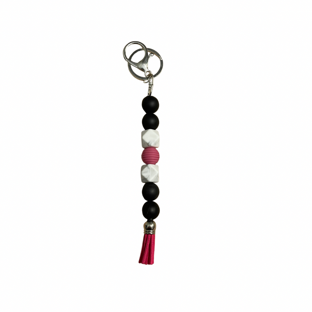 Pink Tassel Beaded Fidget Keychain