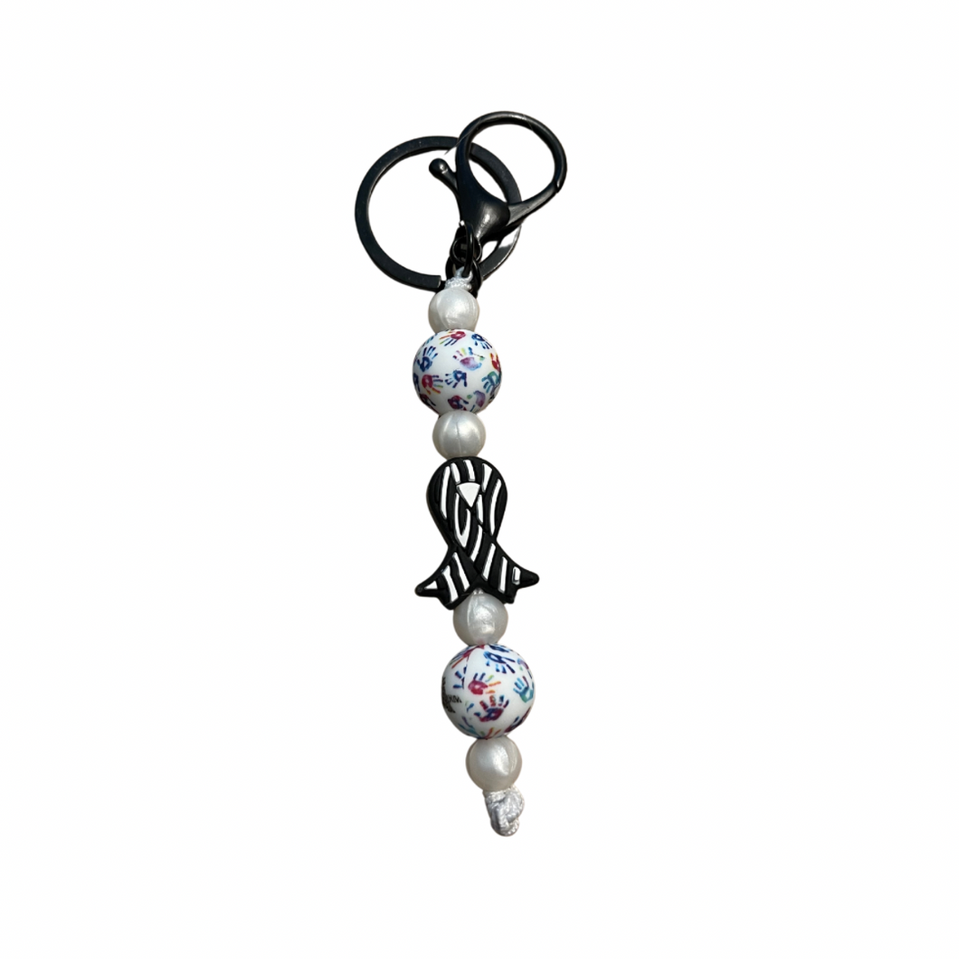 Zebra Ribbon Chronic Illness Awareness Fidget Keychain