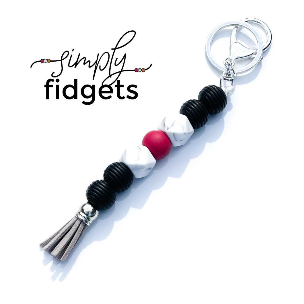 Black Beehive with Grey Fringe Tassel On-The-Go Sensory Fidget Keychain